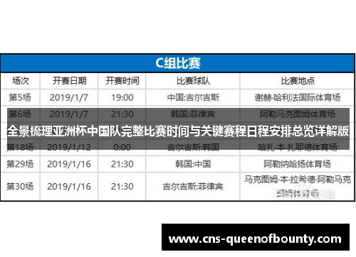 全景梳理亚洲杯中国队完整比赛时间与关键赛程日程安排总览详解版 全景梳理亚洲杯中国队完整比赛时间与关键赛程日程安排总览详解版