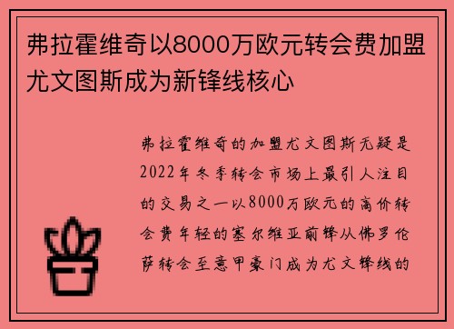 弗拉霍维奇以8000万欧元转会费加盟尤文图斯成为新锋线核心 弗拉霍维奇以8000万欧元转会费加盟尤文图斯成为新锋线核心